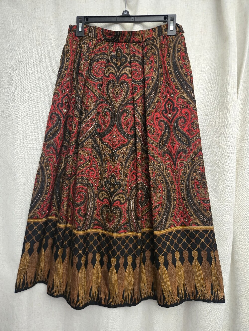 Vintage Carlisle Silk Wool Paisley Border Print Midi Skirt Size 10
